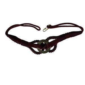 Vtg Accessory Design Rope Belt Size S/M Maroon Red Green Braided Metal Detail